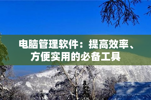 电脑管理软件：提高效率、方便实用的必备工具